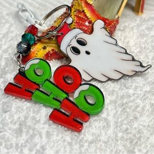 CHRISTMAS TIME ghost, zipper pull or purse bling-green and Red